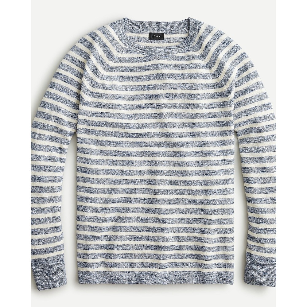 J.Crew Mens Blue White Striped Linen‎ Cotton Blend Crewneck Sweater Size M